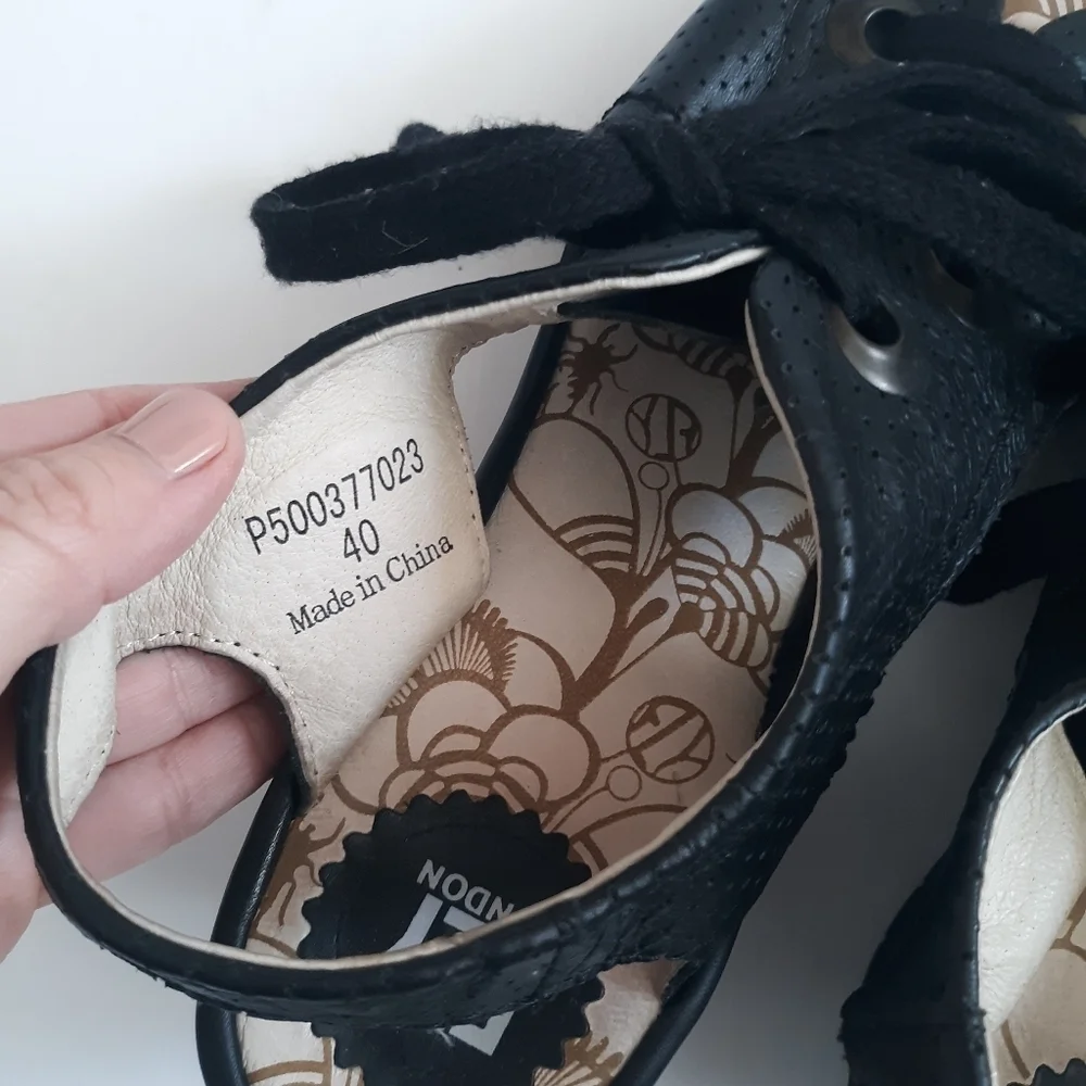 Fly London Ylfa Perforated Black Leather Wedge